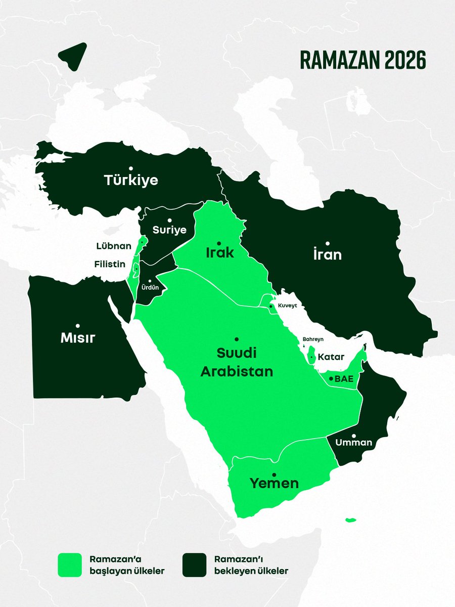 Bazı ülkelerde dün Ramazan başladı, bizde ise perşembe günü başlıyor. 🌙

Peki Ramazan ayı ülkeden ülkeye neden değişiyor?

Hicri takvime göre  aylar, hilâlin görülmesiyle başlar. Ancak ülkeler “hilali görme” meselesini farklı şekilde yorumluyor:

Astronomik Hesaplama Yöntemi🔭