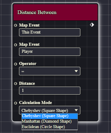 DragAndPlugin's tweet photo. Distance event condition will be available in the first add-on of my Visual Event Editor, with three different calculation mode  :  
#rpgmaker #rpgmakermv #rpgmakermz https://t.co/5PuZw9HMYo