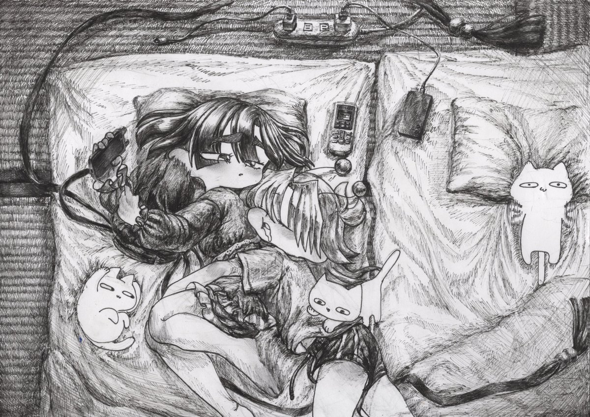 眠れない夜を過ごす女の子の絵を描きました🌙* :ﾟ