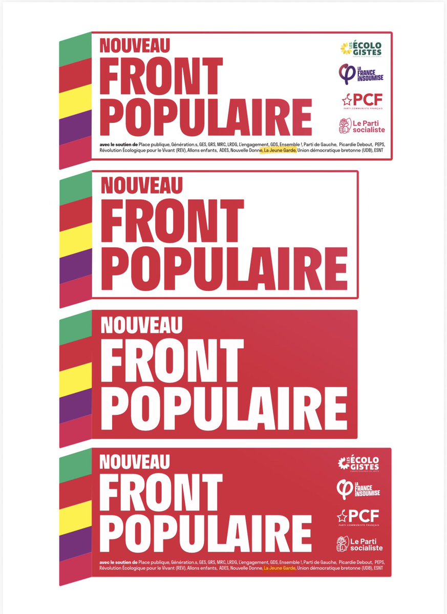 Le site officiel du Nouveau Front populaire a été supprimé. 

Mais les archives le prouvent : La Jeune Garde figurait parmi les soutiens officiels du NFP, explicitement nommée sur le logo, des tracts, autocollants et affiches.