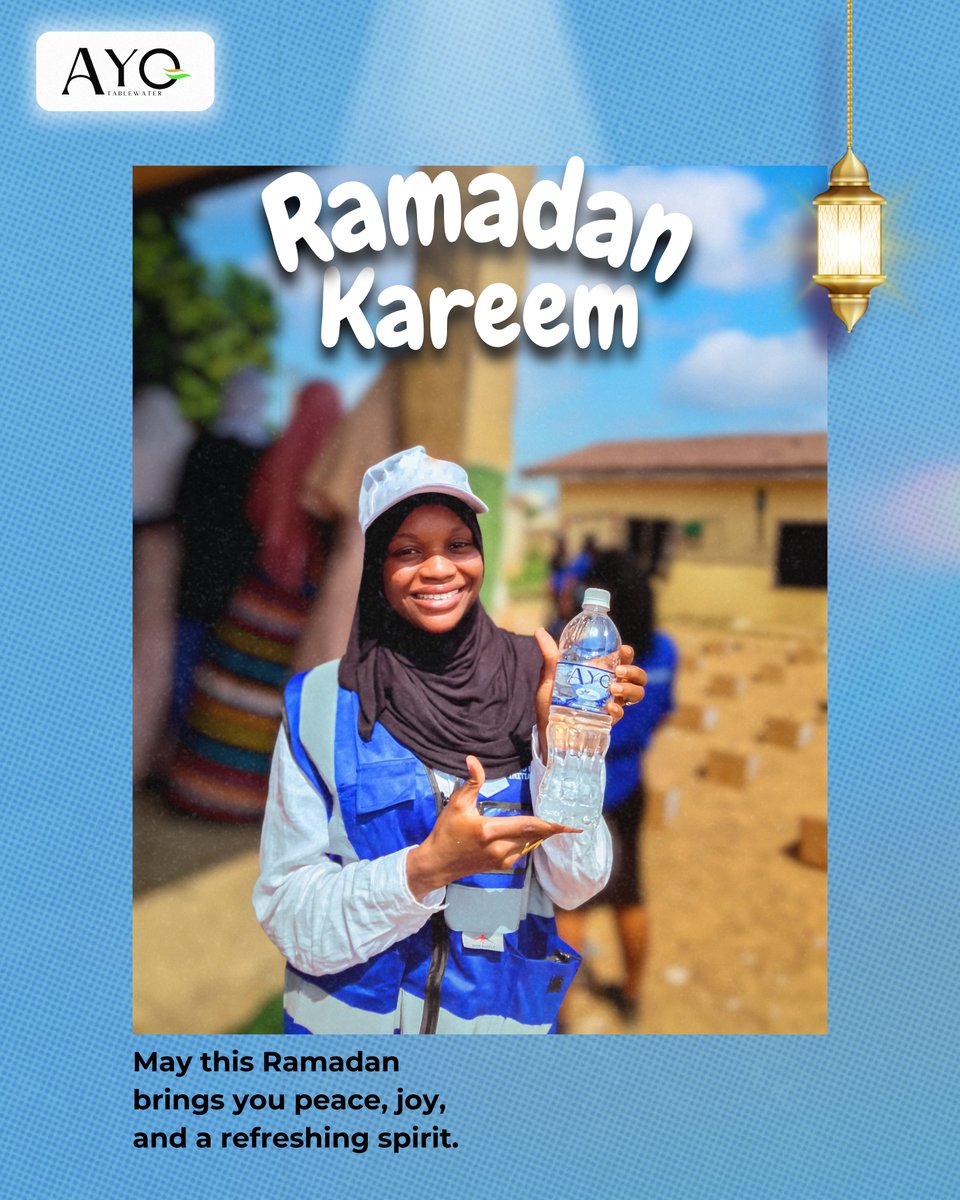 Ayo_table_water's tweet photo. Stay hydrated, and stay blessed throughout the month of peace🩵. 

Wishing you a peaceful Ramadan from all of us at Ayo Table Water 

#ramadankareem #ayotablewater https://t.co/EpB1ev8jKl