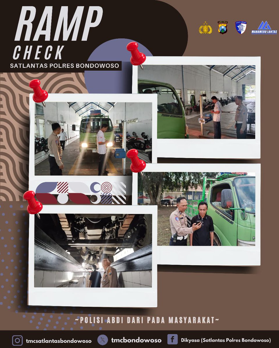 Pelaksanaan Rampcheck kesiapan dan kelaikan pengemudi serta ranmor angkutan barang, yg dilakukan oleh Sat Lantas Polres Bondowoso dan Dishub Kab. Bondowoso, pelaksanaan tersebut meliputi:
- Rampcheck Ranmor angkutan
- ⁠Edukasi keselamatan berkendara kepada driver