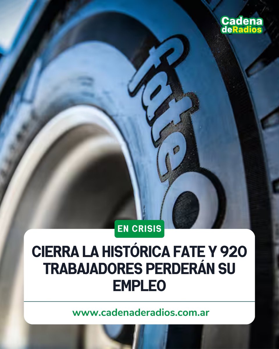 🚨 FATE cierra su planta en Argentina

La empresa de neumáticos Fate anunció el cierre de su fábrica en San Fernando y el despido de 920 trabajadores.

La decisión se da en un contexto de mayor apertura a importaciones durante el gobierno de Javier Milei.