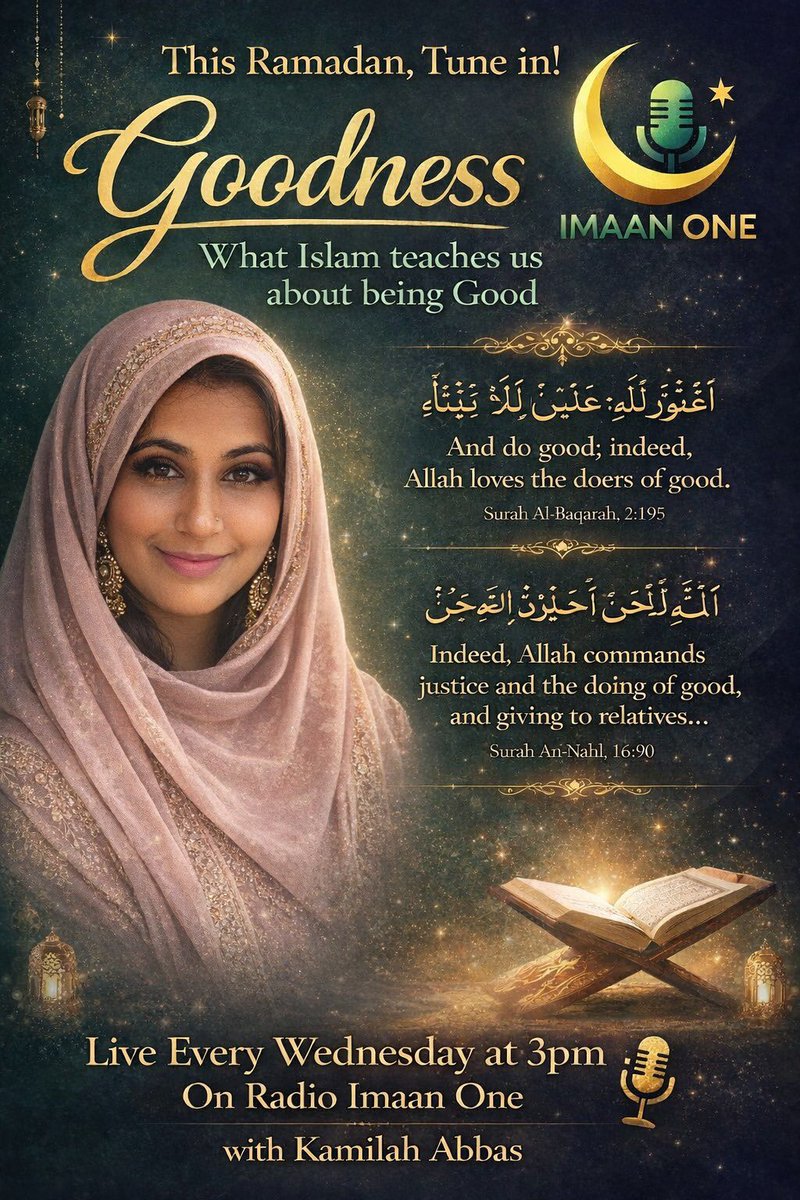 ✨ Today on Imaan One – Ramadan Special ✨

Join Goodness with Kamilah Abbas as we reflect on what Islam teaches us about being good

🗓 Today (Wednesday) | ⏰ 12PM
📻 Live on Radio Imaan One

Tune in, reflect, and be inspired.

#ImaanOne #RamadanReflections #Goodness #LiveRadio