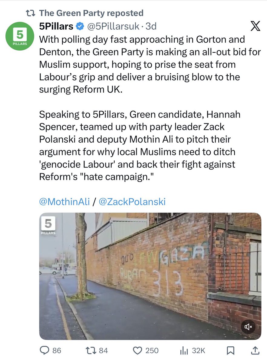 <a href="/TheGreenParty/">The Green Party</a> would do well to remove their repost of content from Islamist media outfit, 5Pillars. 5Pillars has provided a sympathetic platform to antisemites and extremists, including neo-Nazis like Nick Griffin.