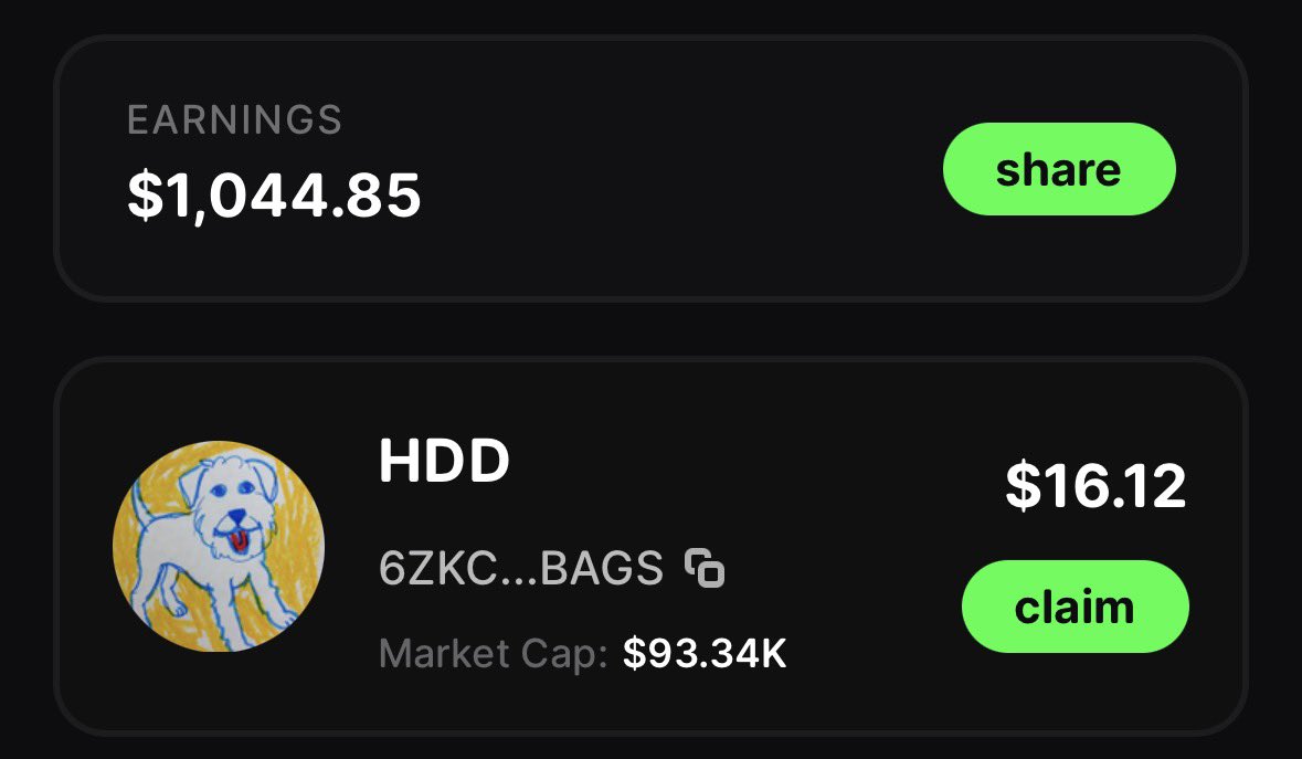 $HDD has earnt over $1k in fees via <a href="/BagsApp/">BAGS</a> 💰

All used to buyback and burn.

<a href="/HandDrawnDogSol/">Hand Drawn Dog</a>