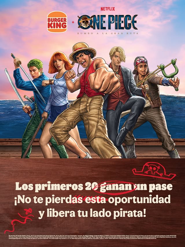 WDN_Topic's tweet image. 📺 | Series
Burger King México ha lanzado en su Instagram un concurso en colaboración con la serie live action de One Piece, el premio será conocer al actor Iñaki Godoy. #OnePiece #Netflix #BurgerKing #Mexico