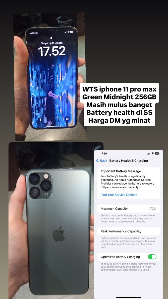 Jual iphone 11pro max 256GB midnight green second, pemakaian pribadi, masih mulus, harga DM #zonauang #iphone11promax #iphone #wts