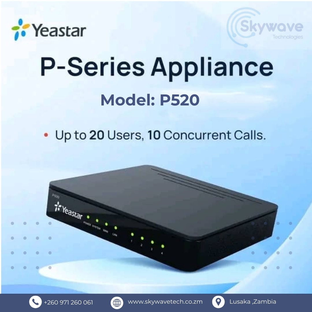 SkywaveTech's tweet photo. Tired of missed calls &amp; messy office communication? Upgrade with the Yeastar P520 PBX — your all-in-one business phone system! 

✅ Up to 20 users
✅ 10 concurrent calls
✅ 4 FXS + 4 FXO/BRI
✅ GSM/3G/4G ready
Streamline calls &amp; boost productivity.

Book a FREE consultation👇 https://t.co/t78vblEvIp