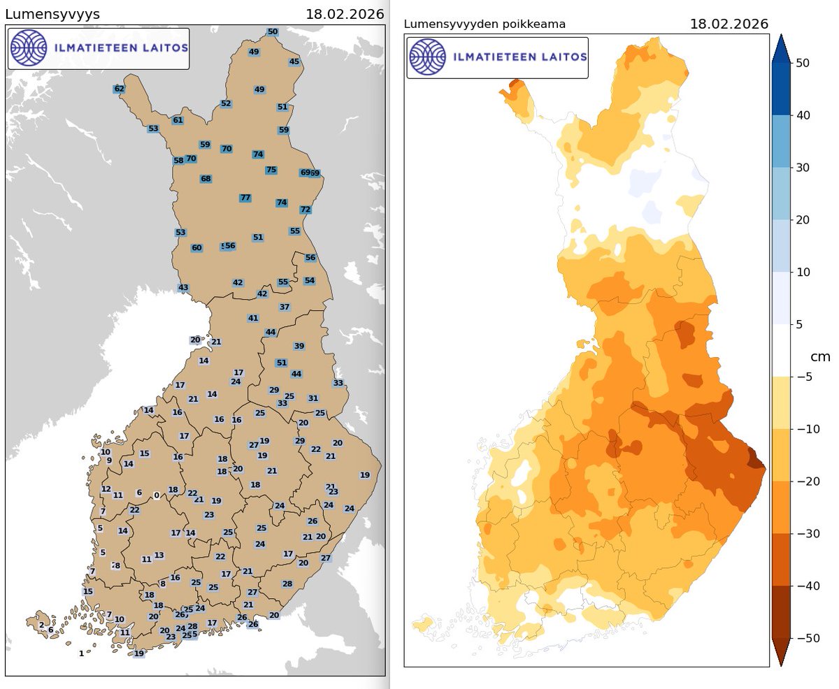 Luonnonlunta on suurimmassa osassa maata hiihtolomalaisten suksien alla tavanomaista vähemmän. Erityisesti idässä kuluva talvi on ollut vähäluminen.