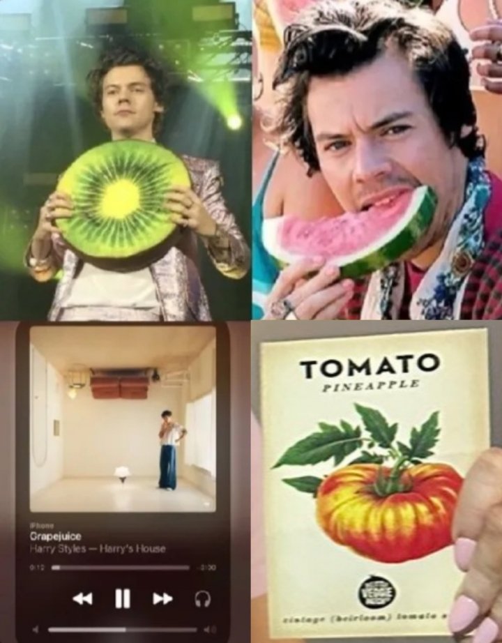 loverchiefs87's tweet photo. hs1: 🥝
fine line: 🍉
harry's house: 🍇
kiss all the time disco occasionally: 🍅 https://t.co/VmWJKjpMeU