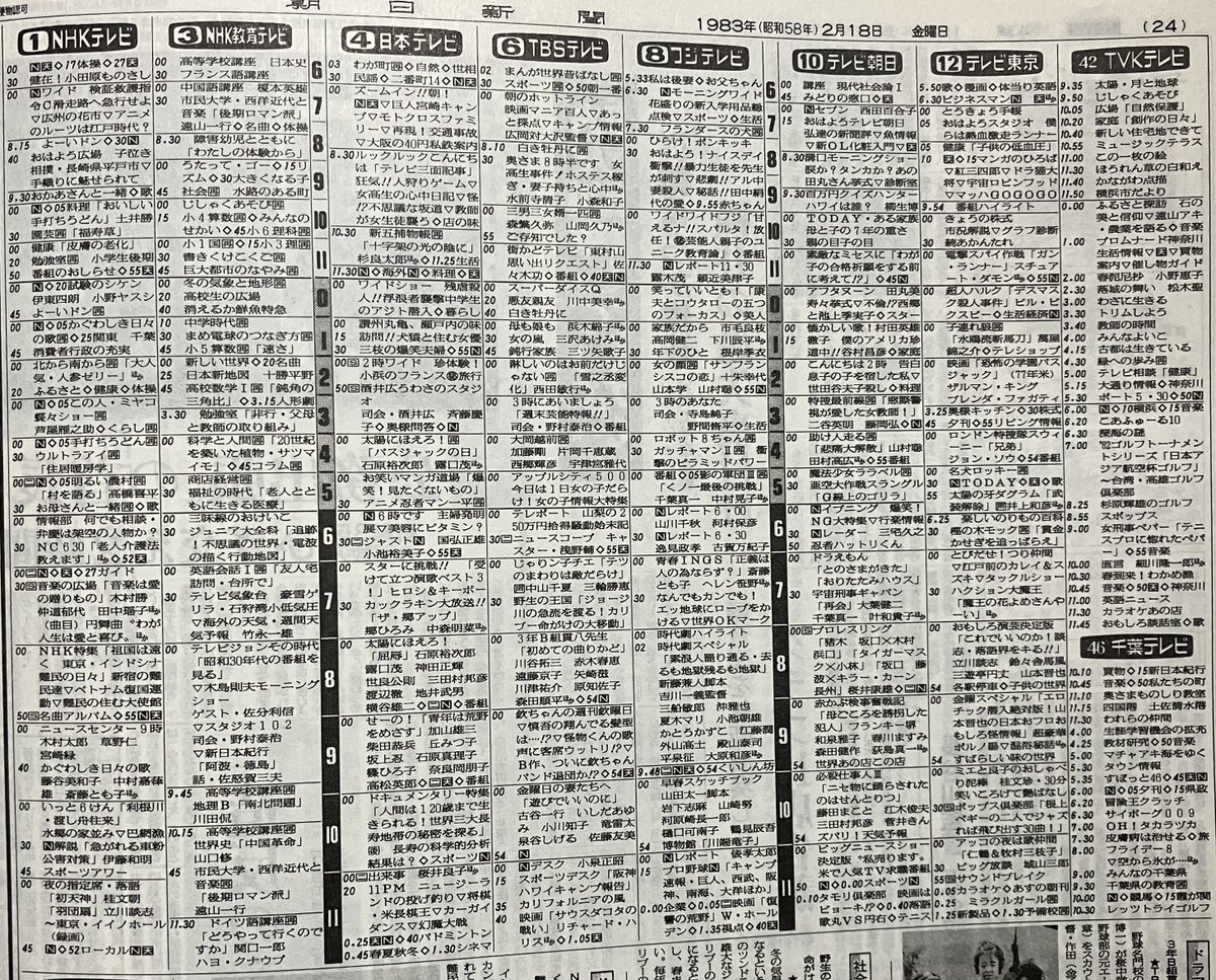 【美品】ONTV 1983年3月　アメリカテレビ番組表 43年前(1983年=昭和58年)2月18日(金)のテレビ番組表