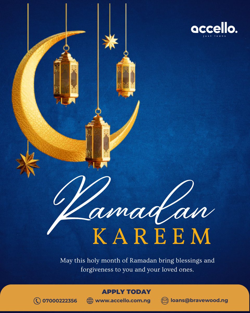 Accello_ng's tweet photo. Wishing you a season filled with peace, purpose, and countless blessings.

Ramadan Kareem! 🌙

#Accello #JustLoans #QuickLoans https://t.co/L22EpbB1gu