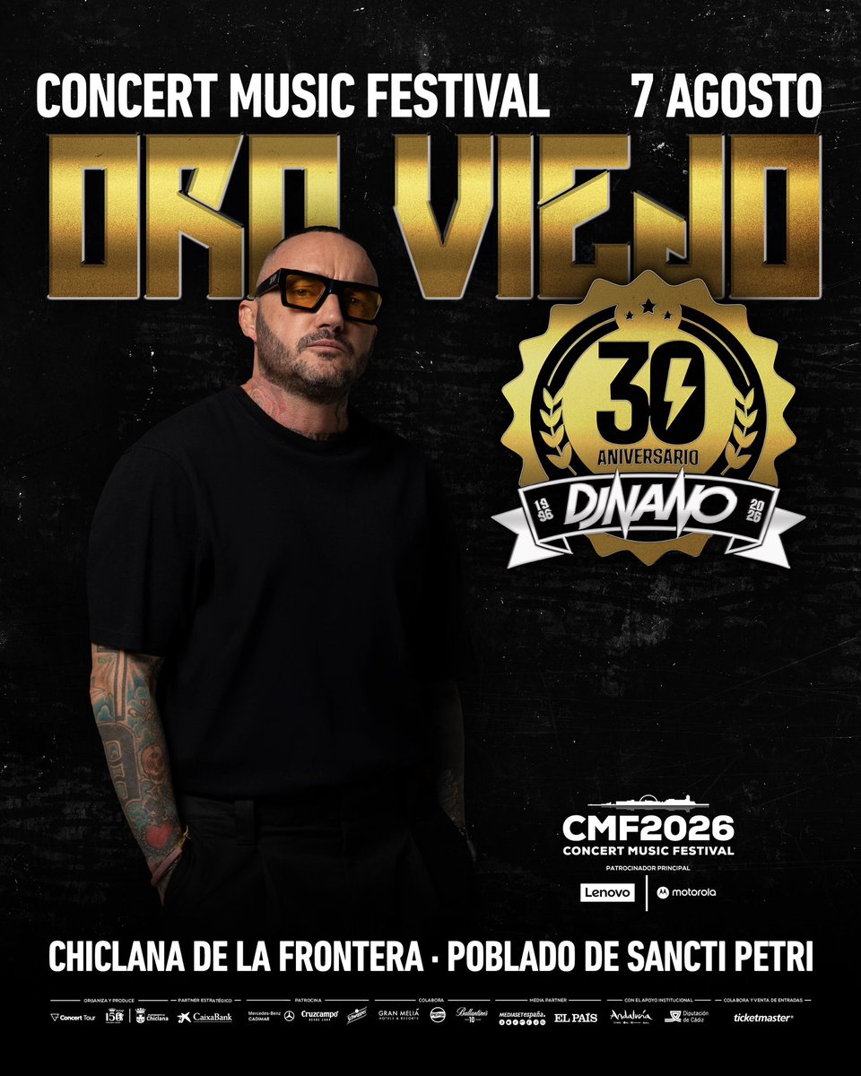 CMF_SanctiPetri's tweet photo. NEWS🔥🔥 @djnanoshow aterriza en escenario Lenovo Motorola!! Una leyenda de la música de baile de nuestro país con ORO VIEJO by DJ Nano⚱️✨ celebrando el 30 aniversario de la forma más especial!!

07 AGOSTO 
🎫 Entradas disponibles el jueves 19 de febrero a las 12:00H en @TicketmasterES 
#cmf2026