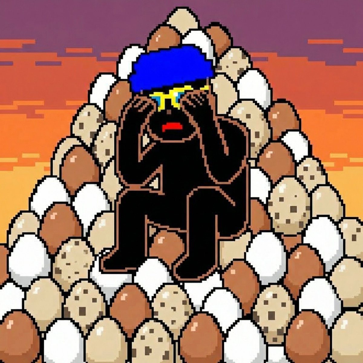 shinypixelsart's tweet photo. you took my Bitcoin. you took my Ethereum. you even took my gold… but my eggs??? that’s just evil https://t.co/EAP5AoB23T