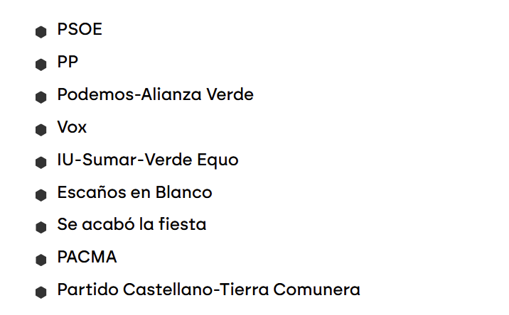 En total son nueve los partidos políticos que se presentan en todas las circunscripciones en las elecciones del 15 de marzo en Castilla y León. 

¿Tú a quién votarías? 😉