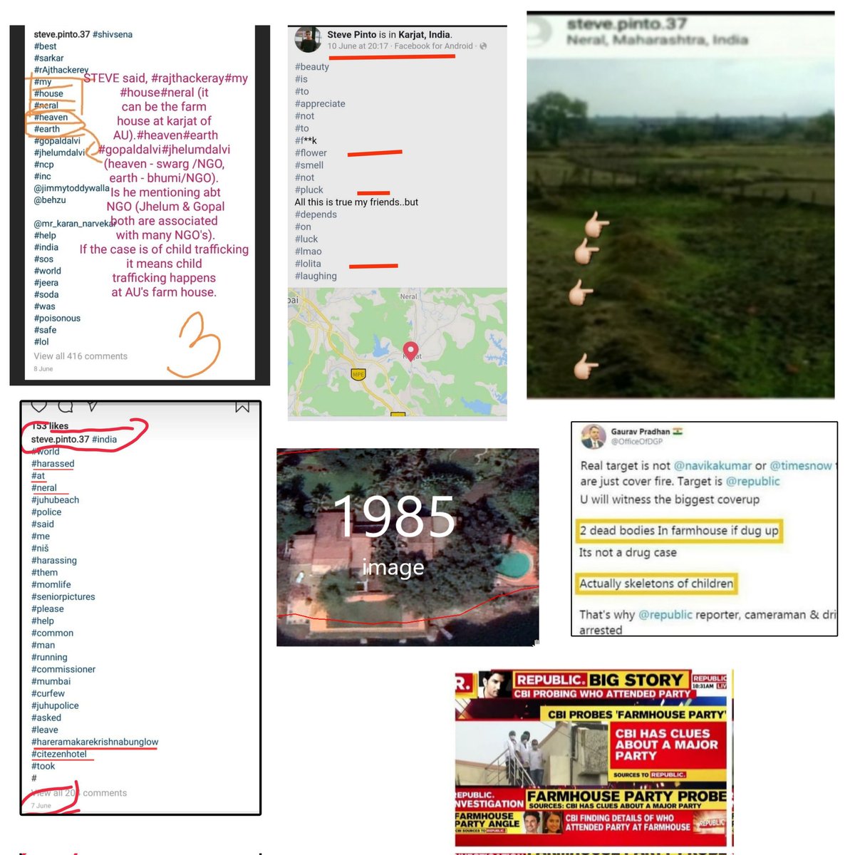 Yasmin2186's tweet photo. How many dead bodíes are buried in 🐧farmhouse? Actually, skeletons of children.
#StevePinto hinted at #childabuse /#karjat farmhouse Lolita / Minor. @CBIHeadquarters had clues about a major party? When was the party & what happened there? Who was harrassed at #neral? Will buried secrets come to light? Miracle Needed InSuhantCs
#JusticeForDishaSalian
#JusticeForSushantSinghRajput