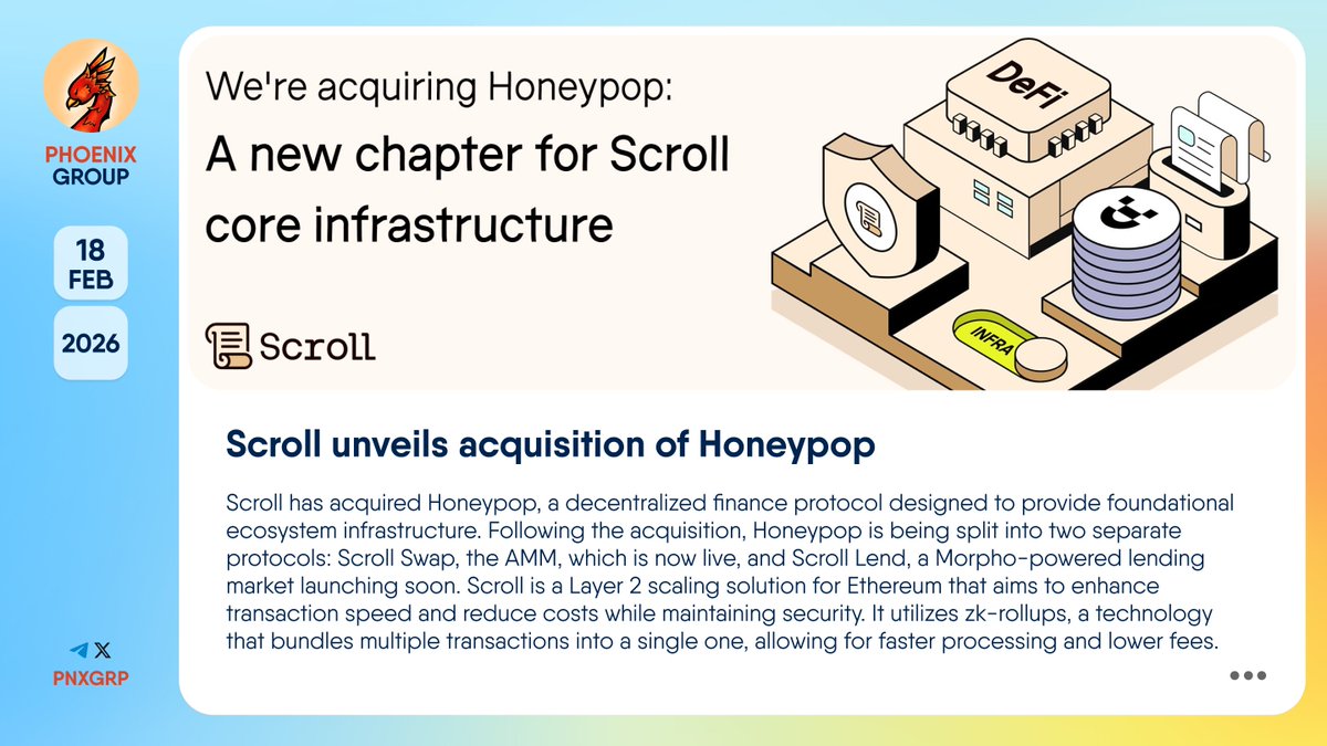 pnxgrp's tweet image. 💰 @Scroll_ZKP unveils acquisition of @Honeypop_App

#Scroll has acquired #Honeypop, a decentralized finance protocol designed to provide foundational ecosystem infrastructure. Following the acquisition, Honeypop is being split into two separate protocols: #ScrollSwap, the AMM,