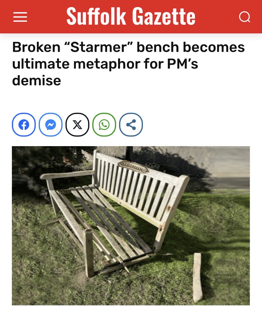 The vandalized “Starmer” bench serves as a splintered metaphor for broken Britain.