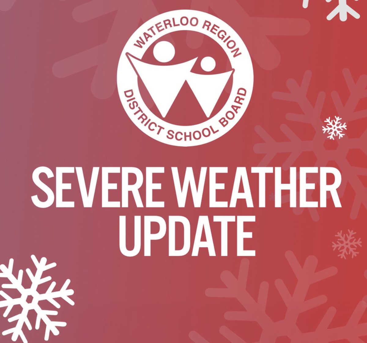 lisadrewradio's tweet image. Latest from WRDSB:
Today (Wednesday,February 18) all transportation is CANCELLED. All #WRDSB schools are OPEN. Extended Day Programs and Child Care Centres located in our schools are OPERATING.
All transportation, games and competitions for @wcssaa.official are also cancelled.