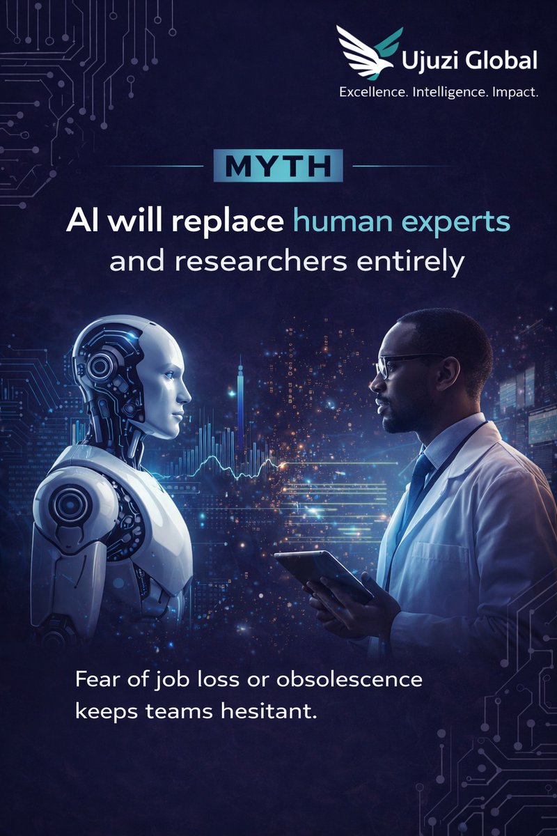 Ujuziglobal's tweet photo. Truth: AI augments it handles repetitive tasks, pattern detection, and scale so humans focus on creativity, critical thinking, ethics, and novel discovery. Studies show AI makes skilled workers more valuable, not less #AI #DataScience https://t.co/BXkhRn9F0c