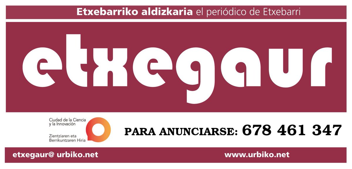 🗓 El jueves día 26 buzonearemos el periódico de FEBRERO. Vendrá cargado de noticias sobre <a href="/EtxebarriBizi/">Etxebarri Bizi</a> y sus gentes, con los mejores anuncios.
🎯 5.000 ejemplares gratuitos directos a tu buzón.
☎️ Para ANUNCIARSE llamar sin compromiso al 678 461 347.
🔥 Sorprenderá su precio