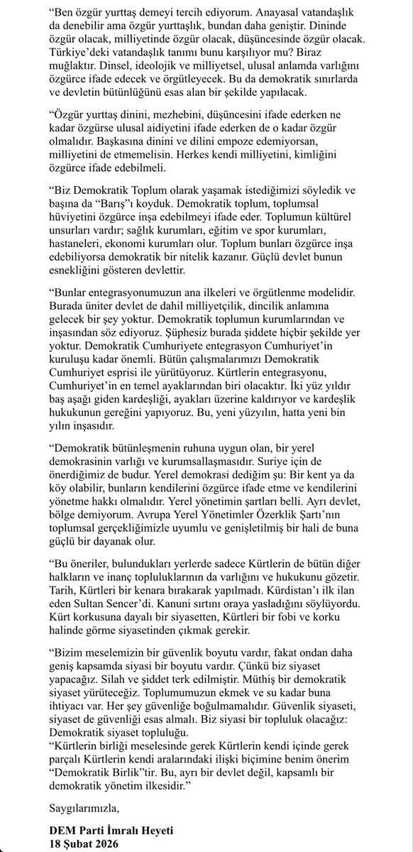 #LEZGÎN DEM Parti heyeti, 16 Şubat’taki İmralı görüşmesine ilişkin kritik bir açıklama yaptı.

#KurdsOnAlert