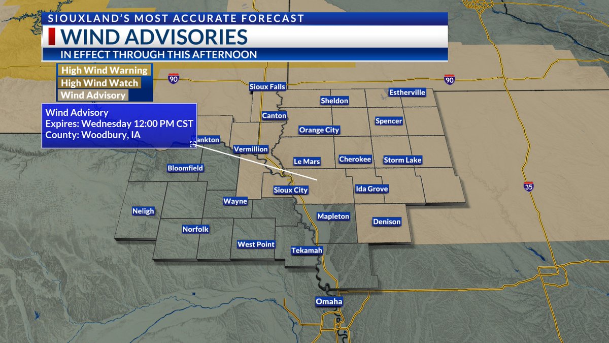 Most of NE Nebraska has seen Wind Advisories expire early this morning. 

The eastern half of Siouxland remains under Wind Advisories through this afternoon