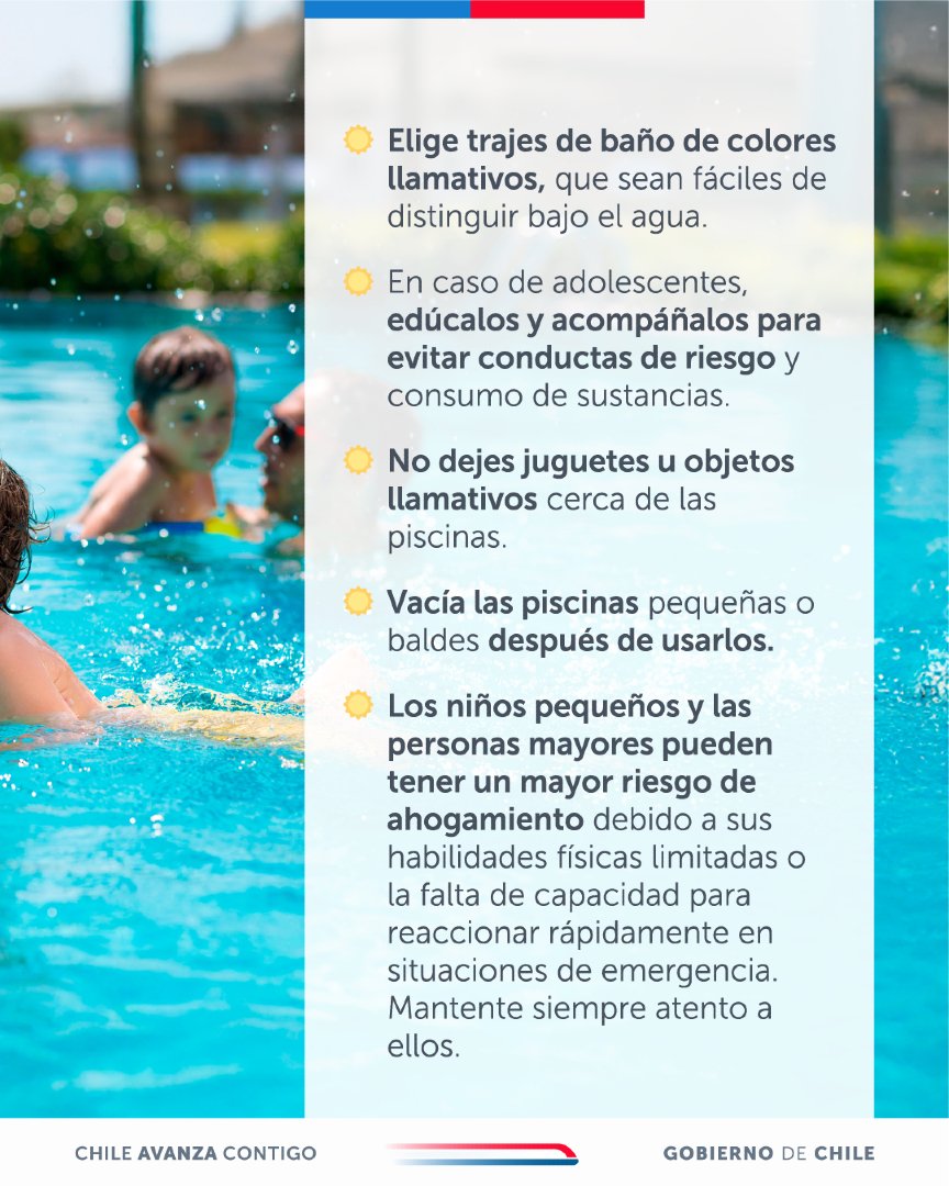 ☀️Continúa el pronóstico de altas temperaturas en las provincias de #Quillota y #Petorca, por lo que les compartimos estos consejos para el cuidado de niños y niñas en las piscinas.