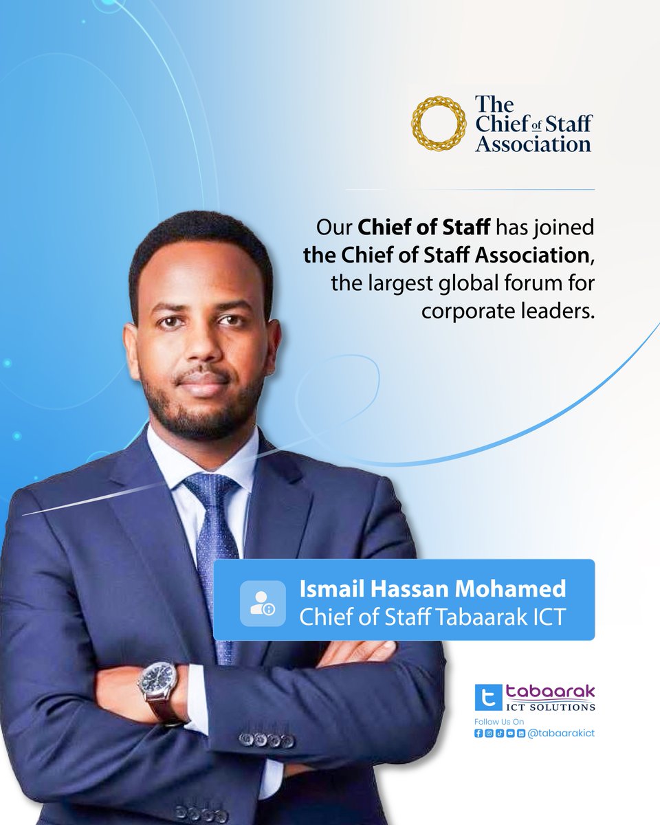 TabaarakICT's tweet photo. We are proud to share that our Chief of Staff, Ismail Hassan, has officially joined the 𝐓𝐡𝐞 𝐂𝐡𝐢𝐞𝐟 𝐨𝐟 𝐒𝐭𝐚𝐟𝐟 𝐀𝐬𝐬𝐨𝐜𝐢𝐚𝐭𝐢𝐨𝐧 — the world’s largest professional body uniting Chiefs of Staff across corporations and institutions worldwide.

His membership reflects strategic leadership, a strong commitment to continuous professional development, and a forward-thinking approach to organizational excellence. It further strengthens our global engagement and reinforces our dedication to advancing governance, operational effectiveness, and leadership standards at Tabaarak ICT.

Through this esteemed international network, he will gain access to executive knowledge exchange, leadership collaboration, and professional growth opportunities that will directly contribute to enhancing our management systems and driving sustainable growth.

Congratulations on this outstanding achievement.

#TabaarakICT
#Ramadaan_Mubaarak
#Adding_Values_To_Your_Business_Through_Technology