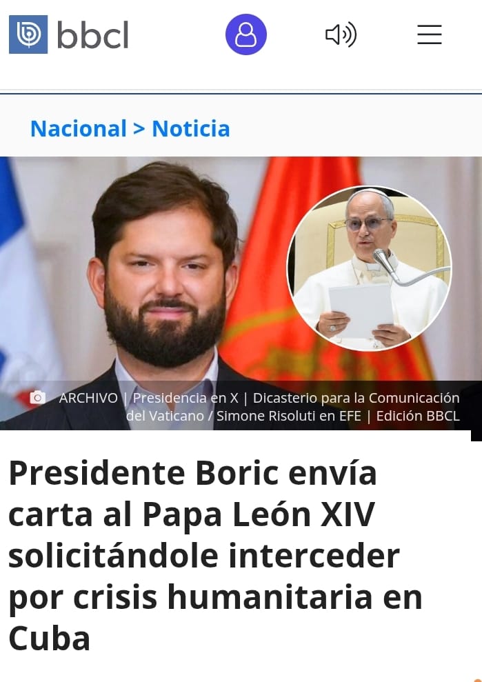 Gabriel Boric.
La manera de interceder en Cuba es exigiendo de ese gobierno con ya 67 años es exigiendo su fin, llamando a elecciones libres con diferentes partidos políticos; prensa libre y desmantelamiento de las fuerzas represivas del régimen criminal instalado por los Castro.