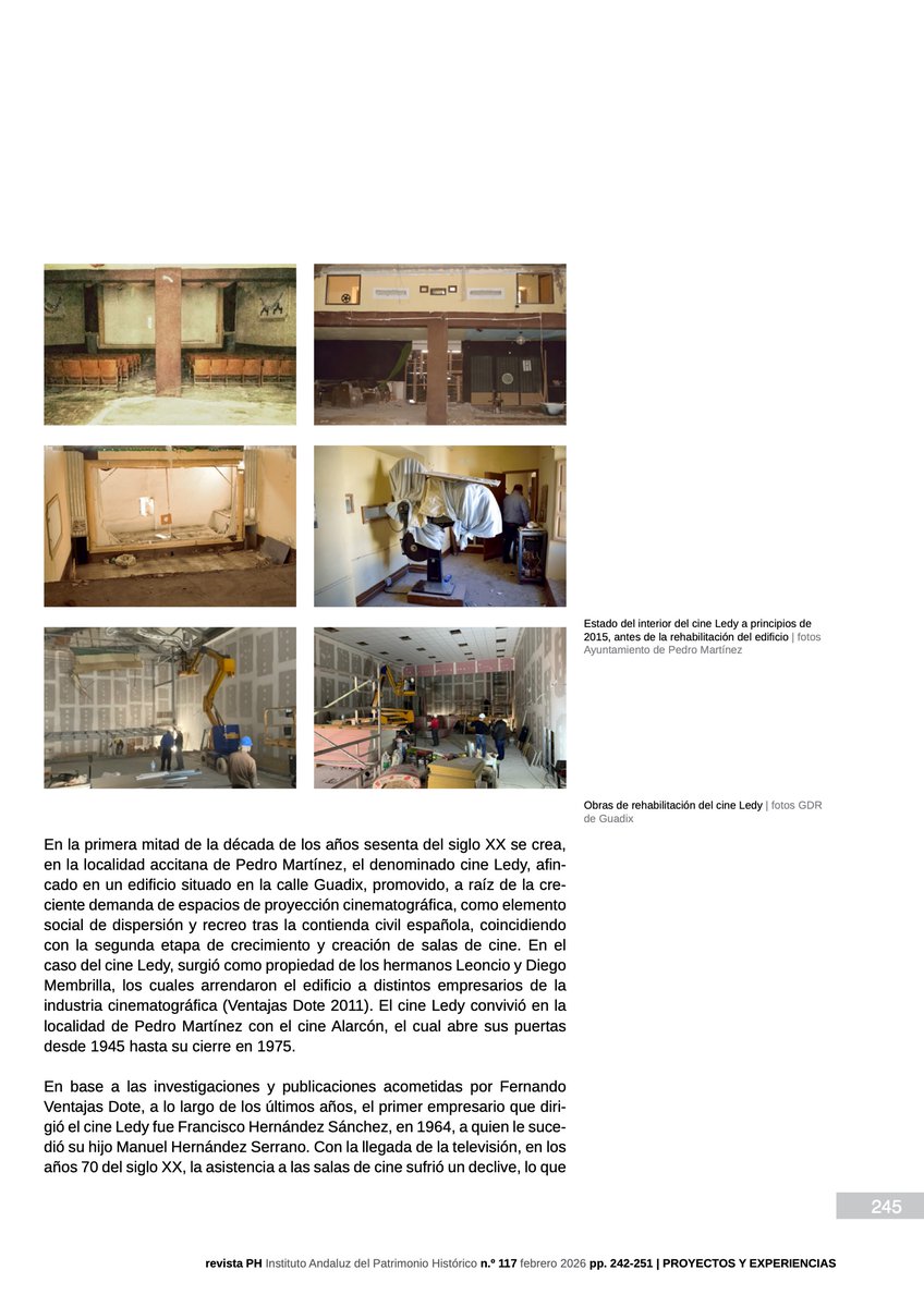 GDR_GUADIX's tweet photo. La revista del Instituto Andaluz de Patrimonio Histórico, (PH 117 Febrero 2026) está dedicada a patrimonio cultural y cine.
Publicamos el artículo sobre el cine Ledy, en Pedro Martínez, un proyecto que en su día recibió la ayuda del GDR #ComarcadeGuadix
https://t.co/qzZCqqxSBH https://t.co/S1Rq9DETlA