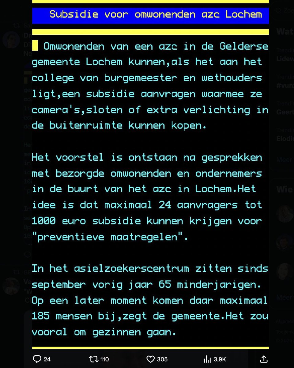 Laat dit even tot je doordringen. Je krijgt dus geld om van je huis de facto een 'gevangeniscel' te maken. Veilig achter slot en grendel, terwijl de Open Inrichting verder oprukt naar je celdeur. Alles ondersteboven. 

Maar gelukkig is het allemaal in overleg gegaan met