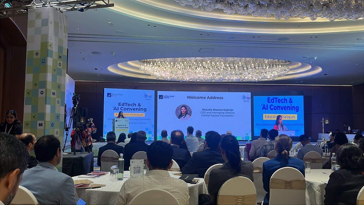 israni_radhika's tweet photo. Great lineup of experts & meaningful conversations at @CSF_India’s EdTech & AI Convening - the official satellite event for #IndiaAIImpactSummit2026
Thrilled for the launch of CSF #BaSE2025 —a true reflection of #SabkaEdTech w/ household & teacher insights from 10 Indian states. https://t.co/P26zuQxw5e