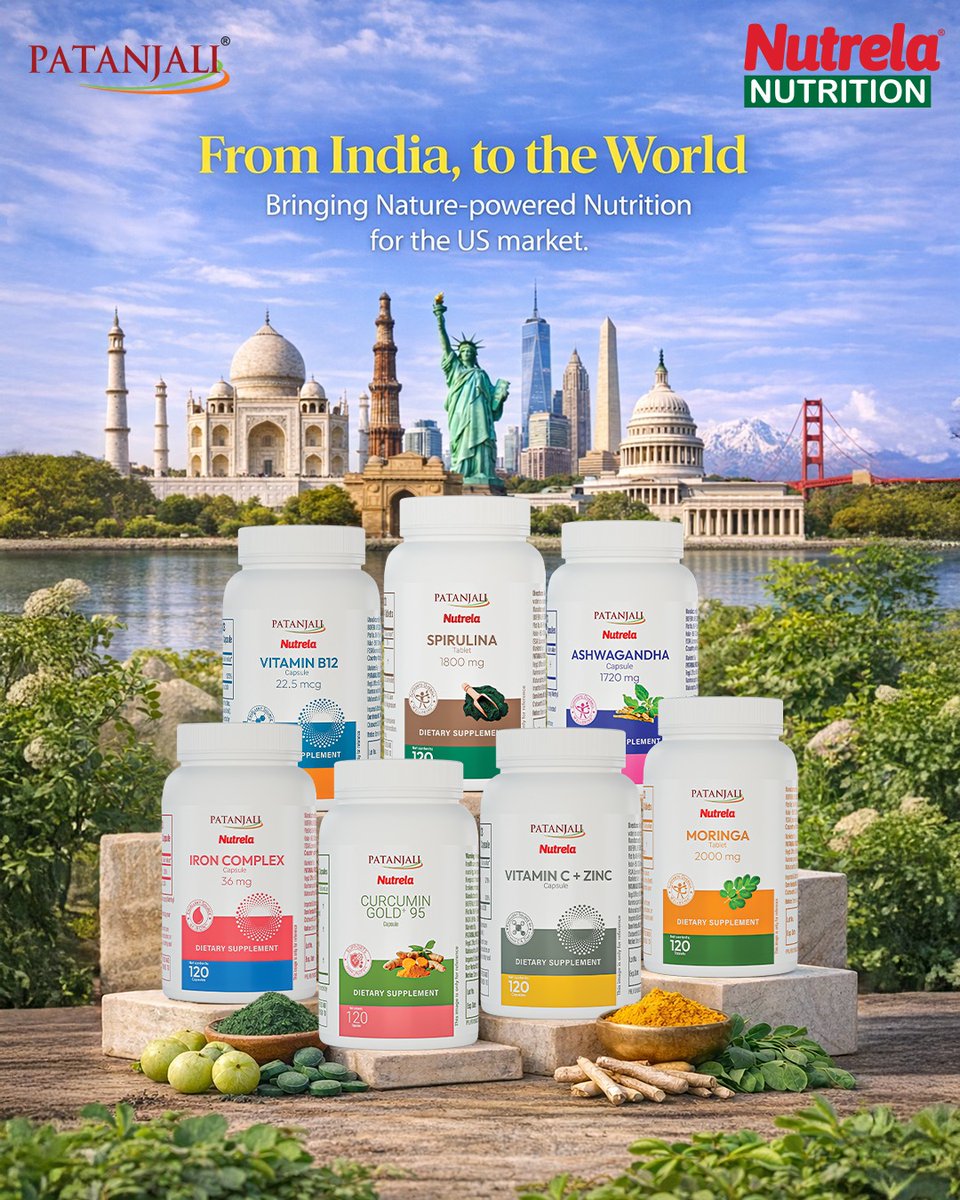 NutrelaN's tweet image. We are proud to bring Patanjali Nutrela's nature-powered supplements from India to the US market. From Ashwagandha to Vitamin C, we’re delivering holistic health solutions designed for a global lifestyle.

#Patanjali #GlobalWellness #NutrelaNutrition #IndiaToTheWorld