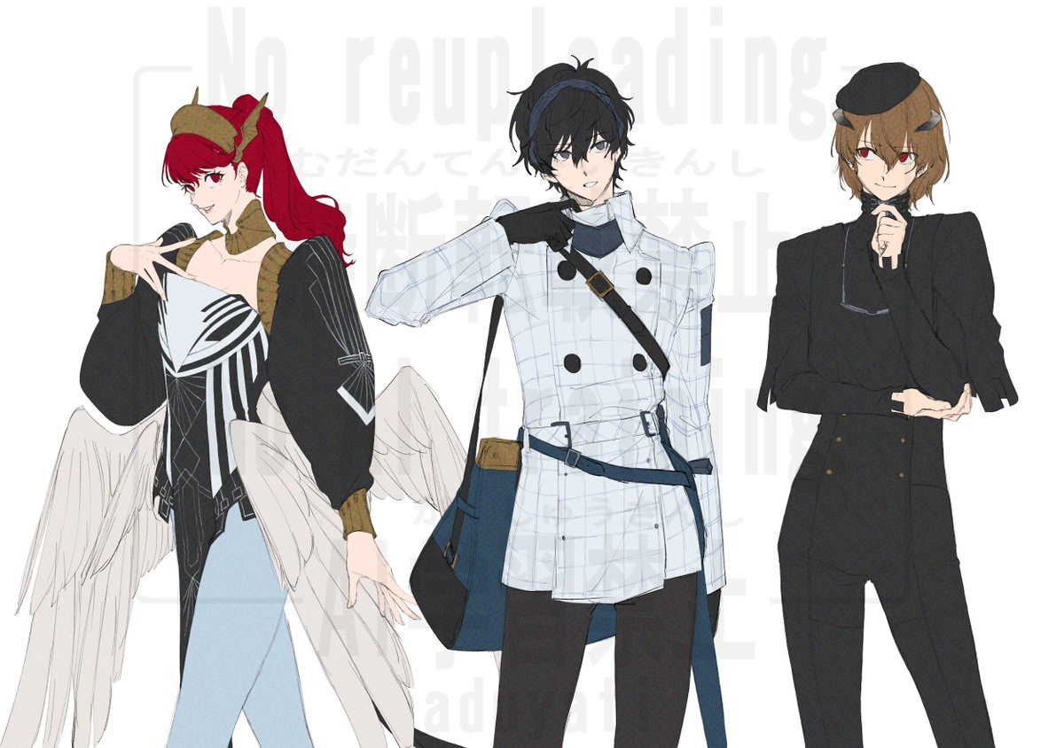 AduyatiLalafell's tweet image. 怪盗団にメタファーのキャラの衣装を着せてみたかっただけ
 #p5r