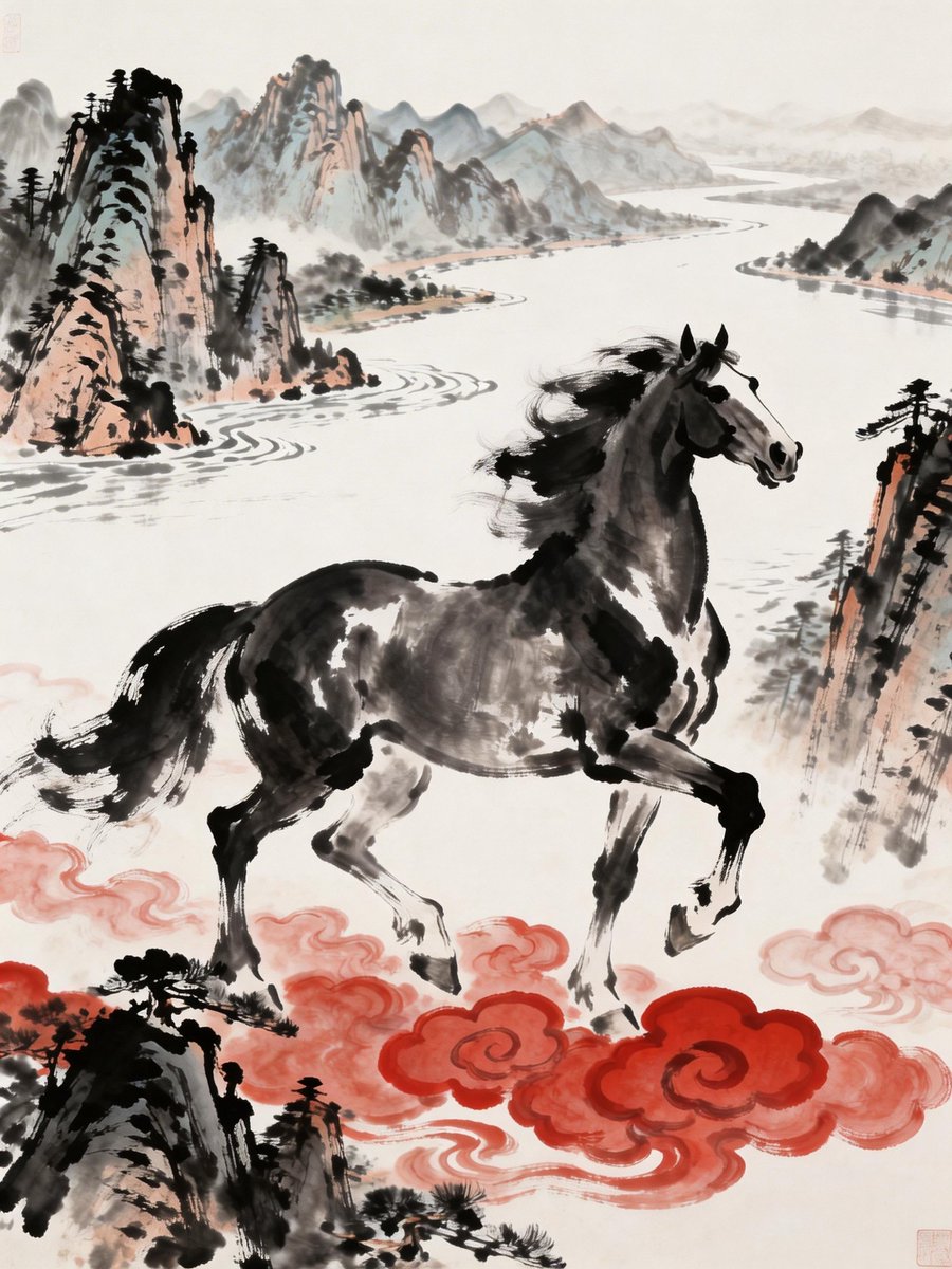 XHNews's tweet image. Galloping into the #YearOfTheHorse with energy! May your year be bold and full of momentum. #HappyChineseNewYear #ChineseNewYear #China #BecomingChinese #AIart #AIGC