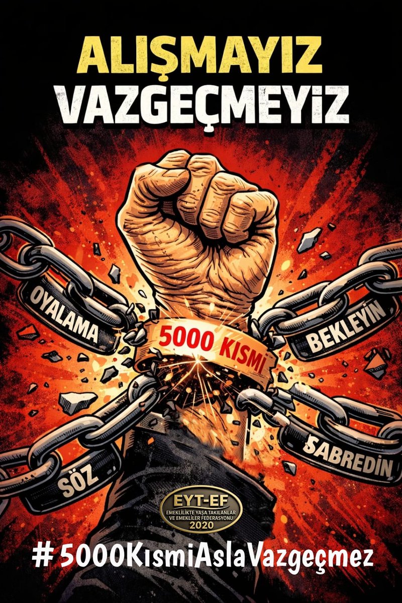 ArzuLastikci's tweet photo. EYT
👇
#5000KısmiAslaVazgeçmez

Bizi yok sayarak bu dosyayı kapatacağınızı sandınız.
Ama Yanıldınız !

Çünkü 5000 Kısmi;
Unutmaz !
Alışmaz !
Vazgeçmez !

Anaların ak sütü gibi helal hakkını;
O masadan söke söke almasını bilir !

#EmekliSandıktaAffetmez
@RTErdogan
@isikhanvedat https://t.co/UkiK92RGtC