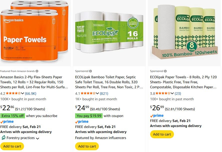 MHolzinger's tweet photo. @AmazonHelp @amazon I was look for paper towels why is there ECOLipak Bamboo Toilet Paper, in a search for paper towels https://t.co/JtcWPAJHs3