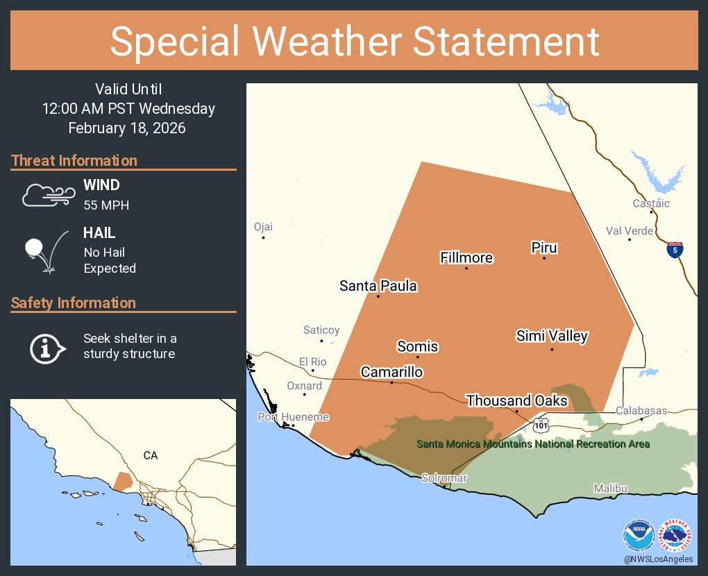 A special weather statement has been issued for Thousand Oaks CA, Simi ...