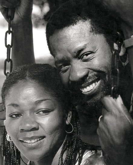 Letta Mbulu poses with her husband Caiphus Semenya in Botswana, in the late 1970s. Image Source: Through My Lens/Alf Kumalo