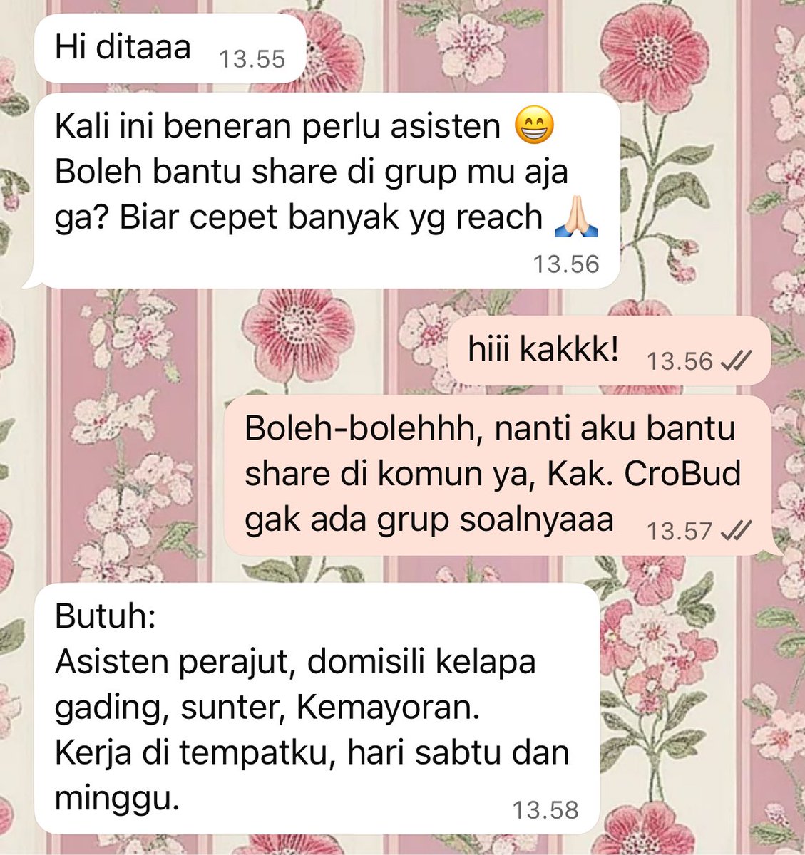 hi temen-temen dutjut! 

aku mau share info loker dari salah satu kenalanku, kalo ada yang tertarik bisa dm aku untuk info kontaknya ya! thank youuuuu 💛