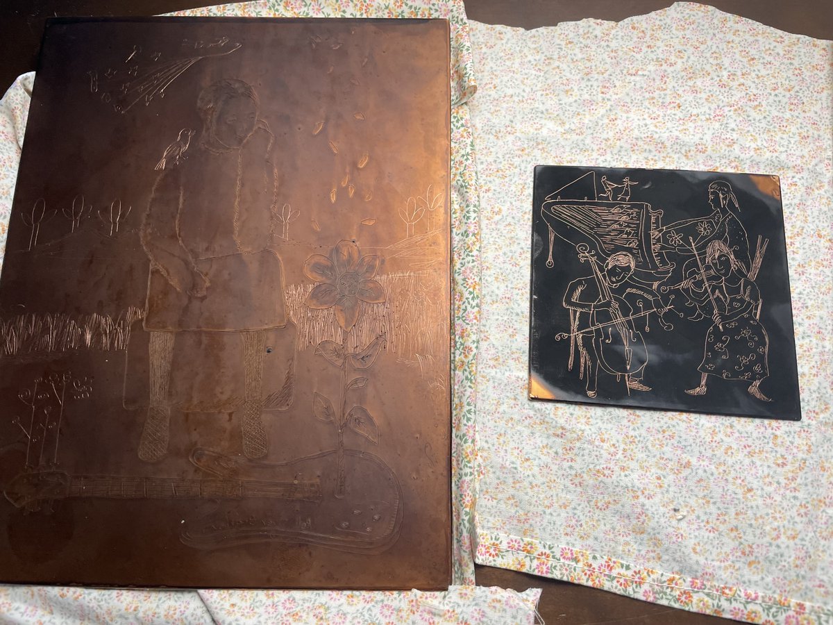 今日はエッチング（銅版画）の制作。白内障手術のおかげでよく目える