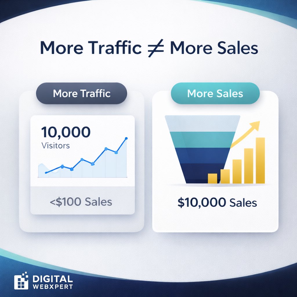 DigitalwebXpert's tweet photo. More traffic ≠ more sales.

10,000 visitors.
$100 revenue.

The problem isn’t traffic.
It’s conversion.

Build a funnel that sells.
🌐 https://t.co/GnXSGBjjyi
DM “REVENUE”

#DigitalMarketing #Conversion #SEO #AEO #Growth https://t.co/41hWkiTYF5