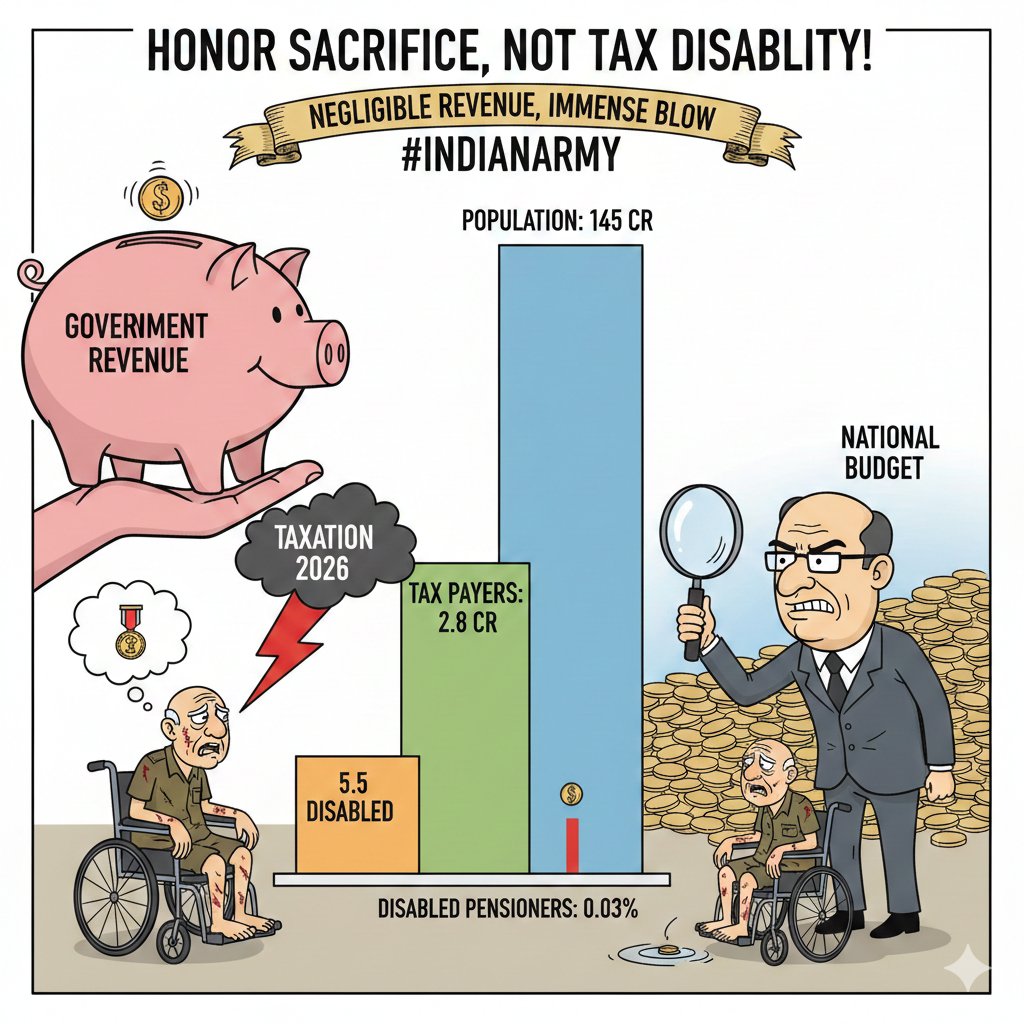 The math behind Finance Bill 2026 just doesn't add up
​At just 0.03% of population &amp; tiny 2% compared to tax-paying base, revenue gained from taxing these veterans negligible. Yet blow to those who sacrificed health for our borders is massive. 📉
​#KeepDisabilityPensionTaxFree