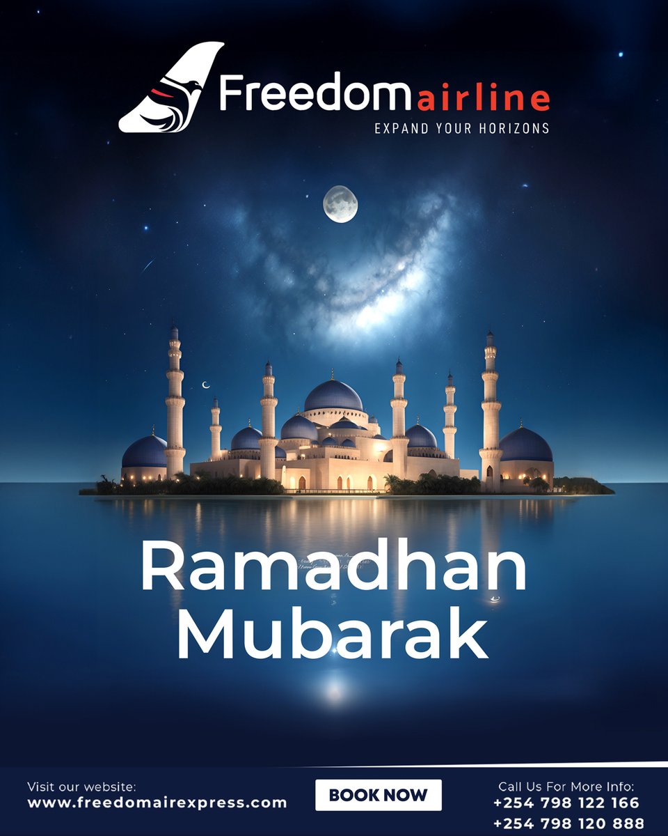 FreedomAirKe's tweet image. Ramadhan Mubarak 🌙
May Allah fill your heart with peace, your home with barakah, and accept your fasts and prayers.
May this blessed month bring you closer to your loved ones and strengthen your iman.

#TravelWithFreedom #RamadhanMubarak #FreedomAirline #ExpandYourHorizons