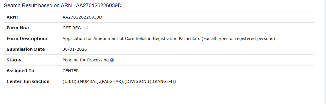 capintugupta's tweet photo. Dear
@GST_Council 
@Infosys_GSTN 
@PMOIndia
@cbic_india
I applied for GST amendment 19 days ago and the status is still "Pending for Processing.” As per guidelines, approval should be within 15 working days.Please expedite the review or update me on the delay. ARN:AA2701260266682 https://t.co/KWAASjXXUj
