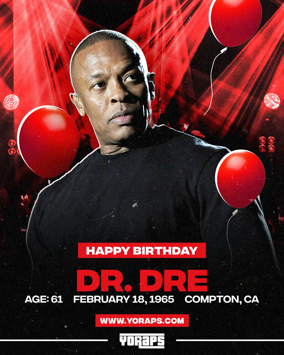 🎊 #HAPPYBIRTHDAY: #DrDre (#February18, 1965, #Compton, #CA)

What’s his best album ⁉️
---
✅ Yo! Raps: yoraps.com
🚀 Yo! PR: yo-pr.com
