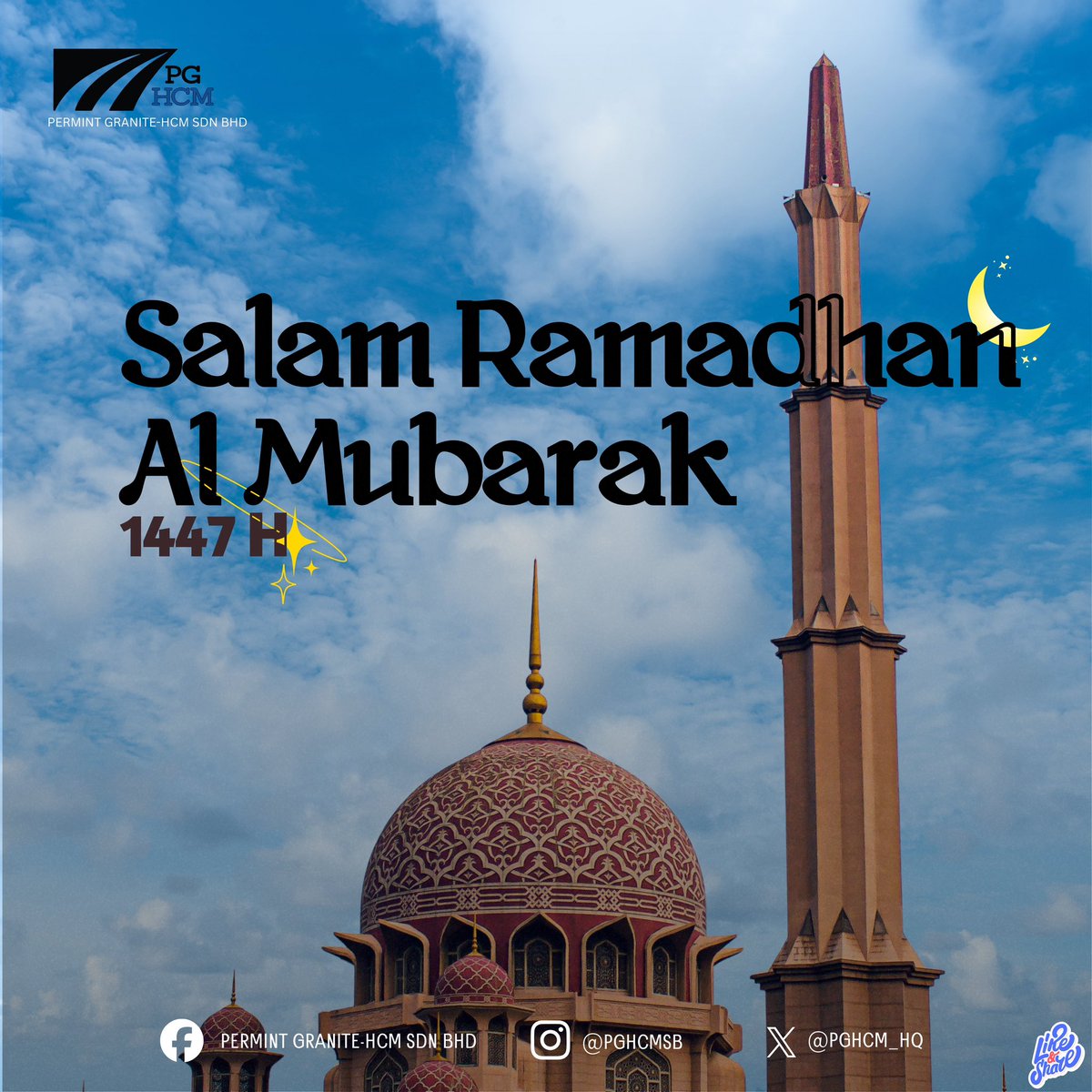 Selamat menunaikan ibadah puasa. Semoga Ramadhan kali ini penuh dengan rahmat, pengampunan, dan kedamaian untuk kita semua.

Ikhlas dari seluruh warga kerja dan pengurusan Permint Granite-HCM SDN BHD ✨

#ramadhan1447h 
#teampghcm