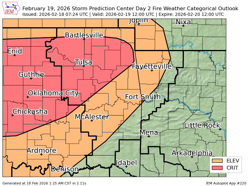 iembot_tsa's tweet photo. #SPC issues Day 2 Critical Fire Weather Risk at Feb 18, 7:24z for TSA https://t.co/apQtcoq2ZC https://t.co/5VpP90rYtA